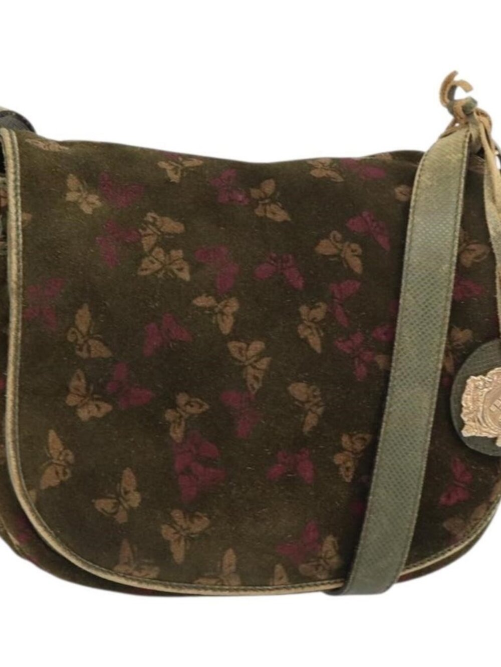 Authentic BOTTEGA VENETA Shoulder Bag Suede Green Gold